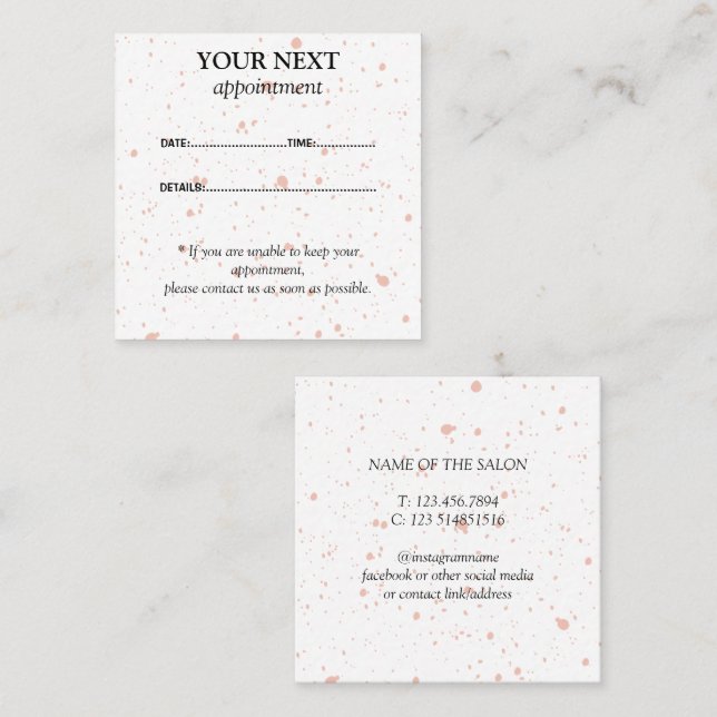 Carte de rendez-vous moderne Pink Paint Splatter (Devant / Derrière)