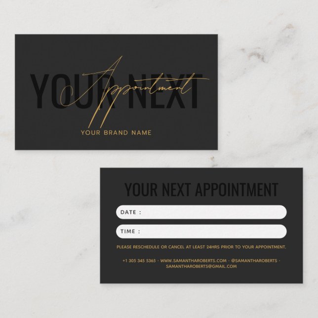 Carte De Rendez-vous Moderne professionnel gris noir votre prochain (Devant / Derrière)