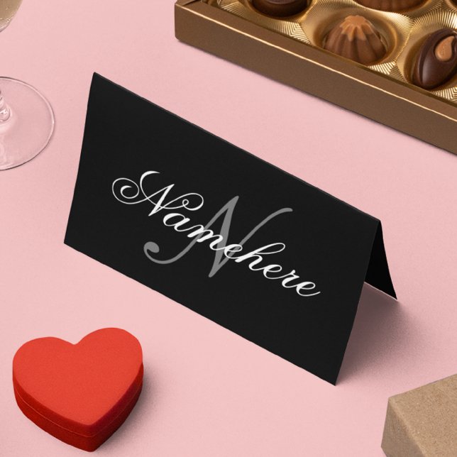 Carte De Rendez-vous Monogramme de nom noir et blanc personnalisé uniqu (Créateur téléchargé)