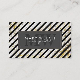 Carte De Rendez-vous Monogramme Gold Grunge Stripes (carte de rendez-vo