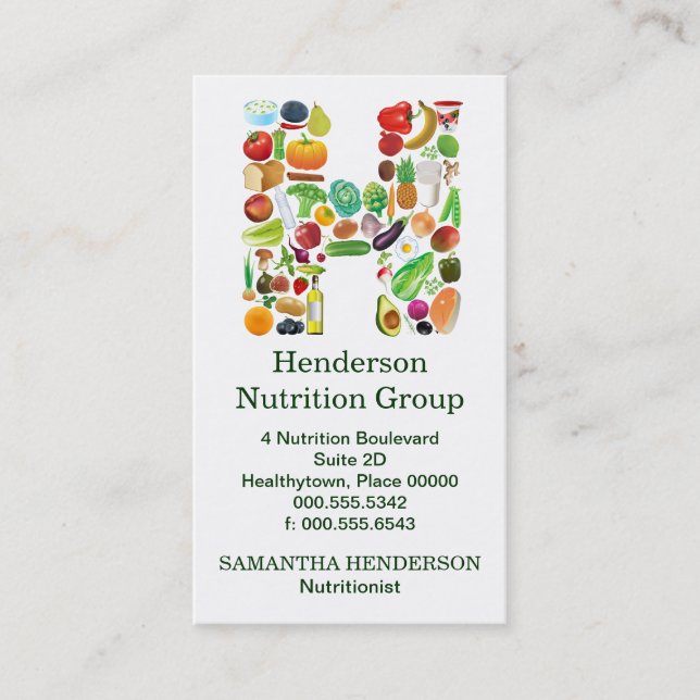 Carte De Rendez-vous Monogramme nutritionniste H Nomination (Devant)