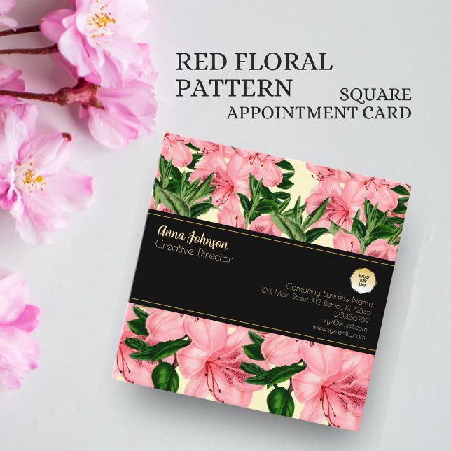 Carte De Rendez-vous Motif Floral Rouge Nom personnalisé Logo d'entrepr (Créateur téléchargé)