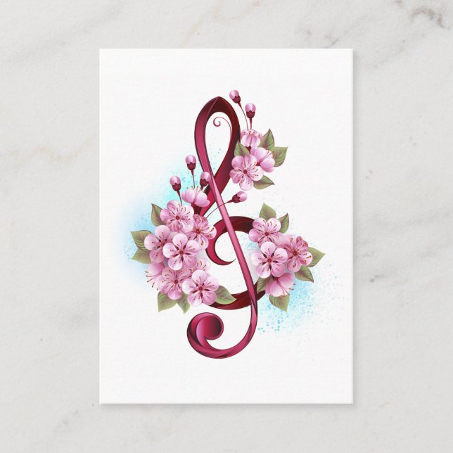 Carte De Rendez-vous Musical treble clef notes with sakura flowers (Devant)