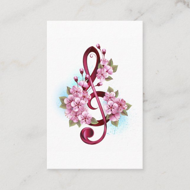 Carte De Rendez-vous Musical treble clef notes with sakura flowers (Devant)