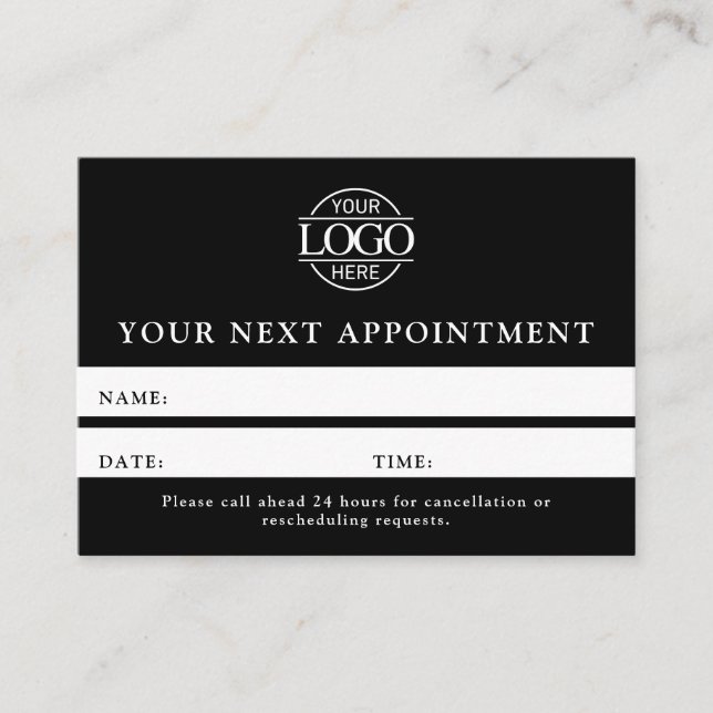 Carte De Rendez-vous Noir & Blanc Professionnel Moderne Simple Rappel (Devant)