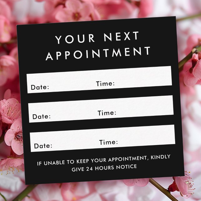 Carte de rendez-vous noir carré (Custom logo square black appointment card)
