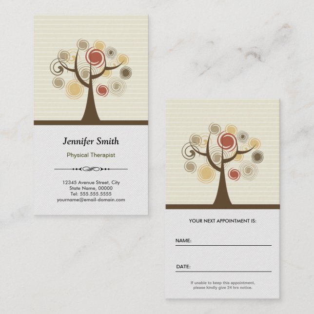 Carte De Rendez-vous Nomination d'un physiothérapeute - Élégant naturel (Devant / Derrière)