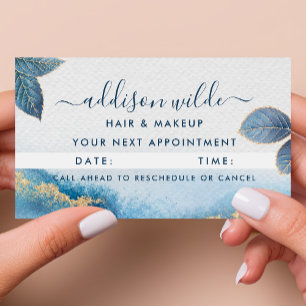 Carte De Rendez-vous Or Abstrait Botanique Aquarelle Feuilles Or Bleu