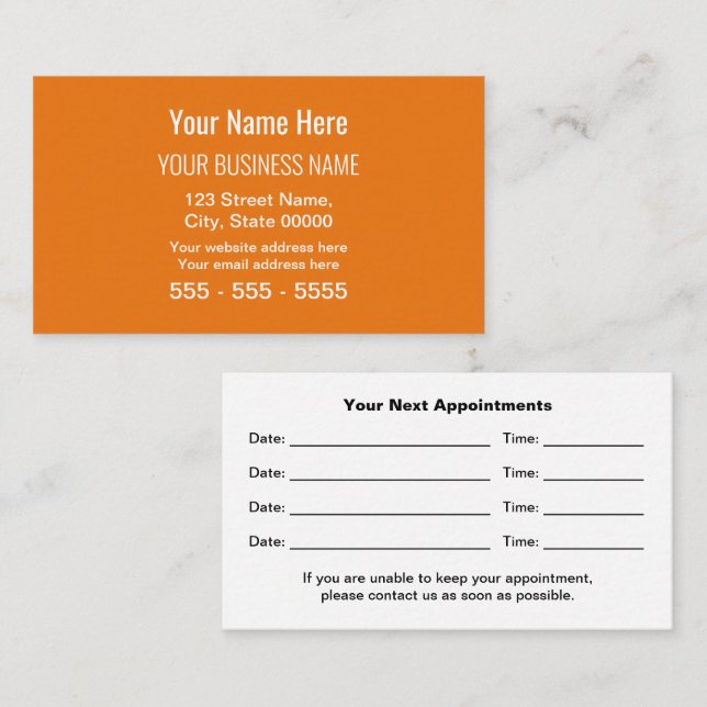 Carte de rendez-vous Orange Modern Professional (Devant / Derrière)