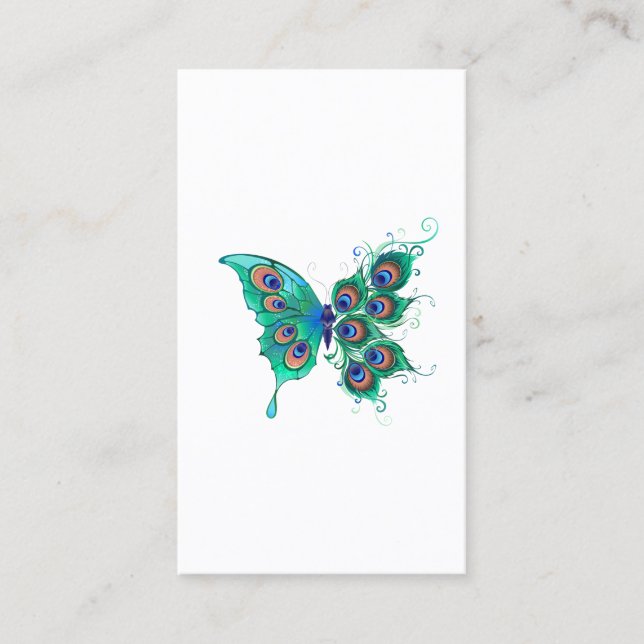 Carte De Rendez-vous Papillon aux plumes de paon vert (Devant)
