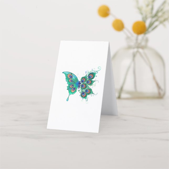 Carte De Rendez-vous Papillon aux plumes de paon vert (Dos)