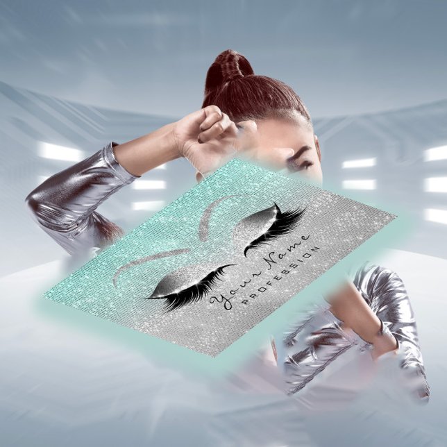 Carte De Rendez-vous Parties scintillant des cils maquillage gris argen (Makeup Eyes Lashes Glitter Silver Gray Blue Aqua Appointment Card)