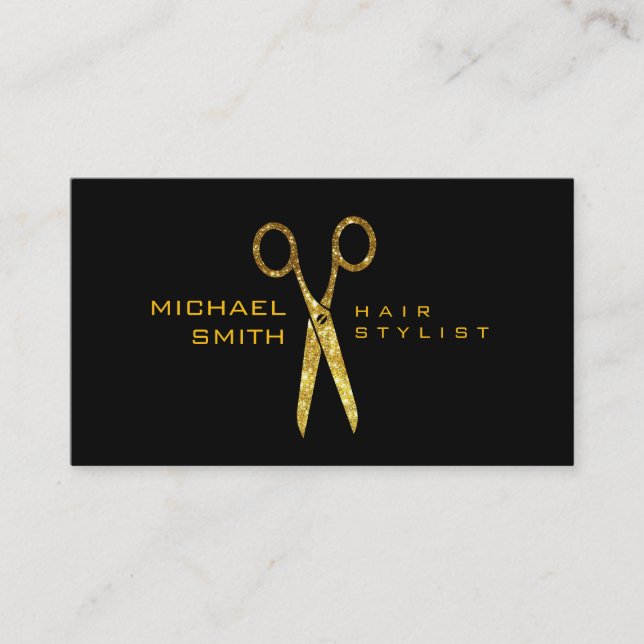 Carte De Rendez-vous Parties scintillant d'or Ciseaux de cheveux Stylis (Devant)
