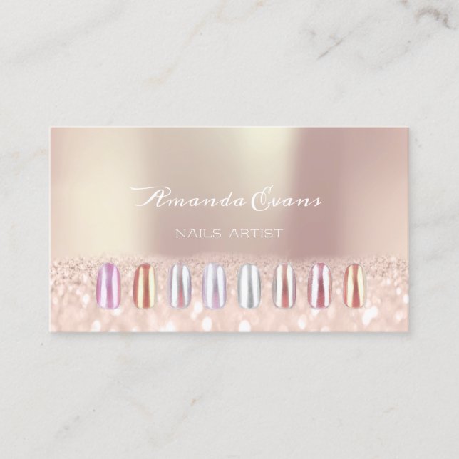 Carte De Rendez-vous Parties scintillant rose Rose Gold Nails Artiste R (Devant)