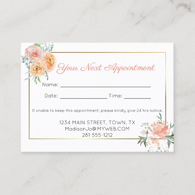 Carte De Rendez-vous Peach Watercolor Flowers (Devant)