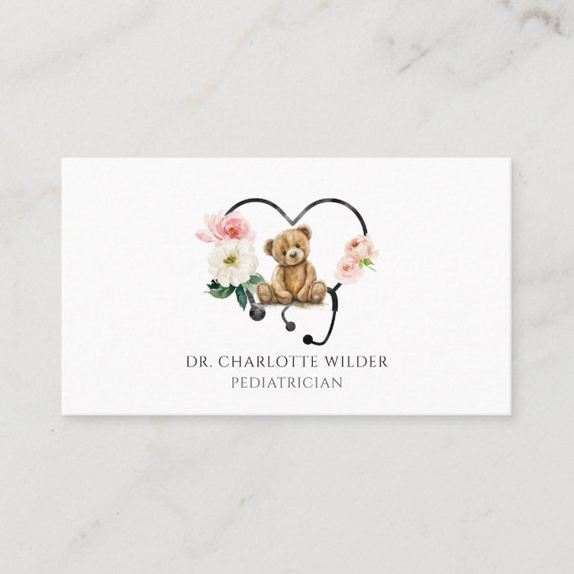 Carte De Rendez-vous Pediatrician Floral Stethoscope Appointment Card (Devant)