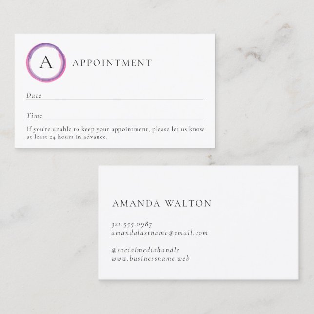 Carte De Rendez-vous Pink and Purple Monogram Modern (Devant / Derrière)