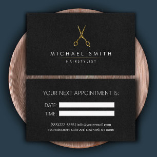 Carte de rendez-vous pour coiffeur en or noir mode