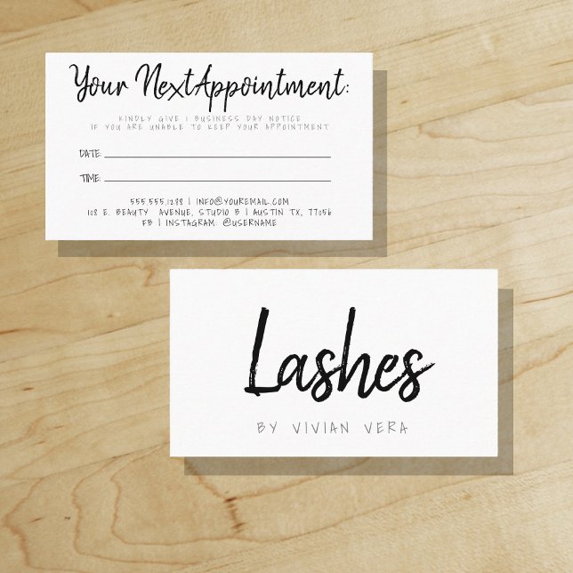 Carte de rendez-vous pour extensions de cils Minim ("Everyday is abundantly beautiful." 
Sincerely Best Wishes from Lucky Design World)