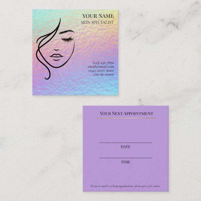 Carte de rendez-vous pour les soins de la peau et  (Devant / Derrière)