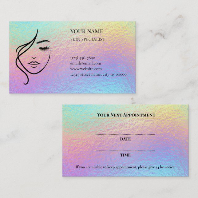 Carte de rendez-vous pour les soins de la peau et  (Devant / Derrière)