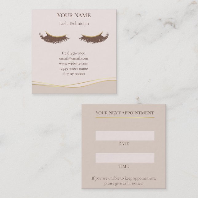 Carte de rendez-vous pour technicien de cils éléga (Devant / Derrière)
