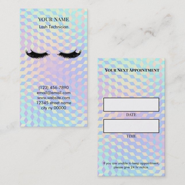 Carte de rendez-vous pour technicien de cils holog (Devant / Derrière)