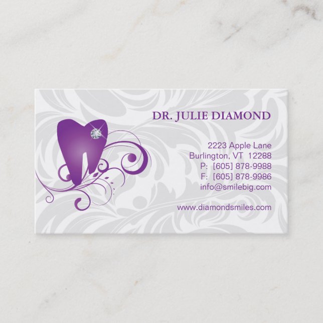 Carte De Rendez-vous Pourpre dentaire 2 de logo de dent de diamant de (Devant)