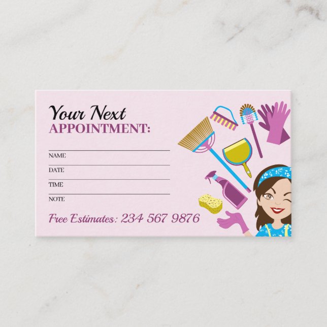 Carte De Rendez-vous Prochain rappel de nettoyage de maison mignon (Devant)