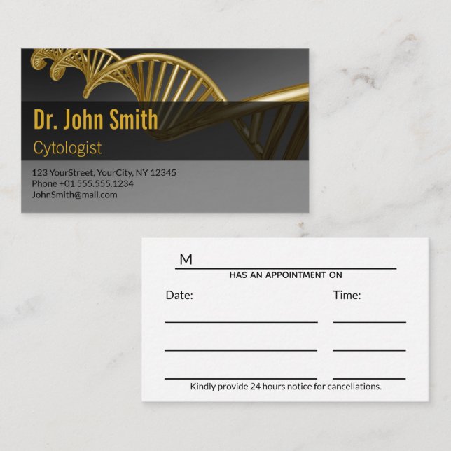 Carte De Rendez-vous Professional Medical Luxury DNA Strand Gold (Devant / Derrière)