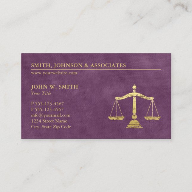 Carte De Rendez-vous Purple Lawyer Scales de nomination de juge (Devant)