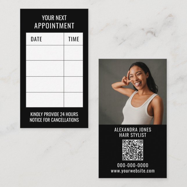 Carte De Rendez-vous Rappel client de la liste des cheveux noirs modern (Devant / Derrière)