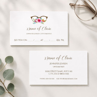 Carte De Rendez-vous Rappel d'optométrie Lunettes Floral Marron Aquarel