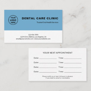 Carte De Rendez-vous Rappel professionnel de dentisterie dentaire bleu
