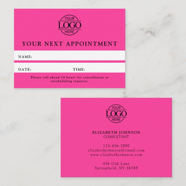 Carte De Rendez-vous Rappel Simple Professionnel Rose Moderne Bight (Devant / Derrière)