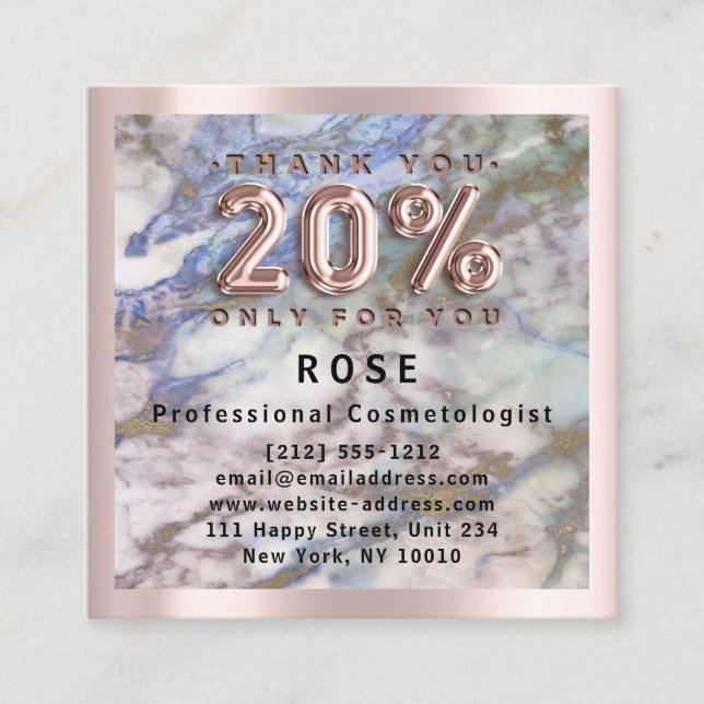 Carte De Rendez-vous Rose 20% de réduction Logo Cheveux Marbre bleu ros (Devant)