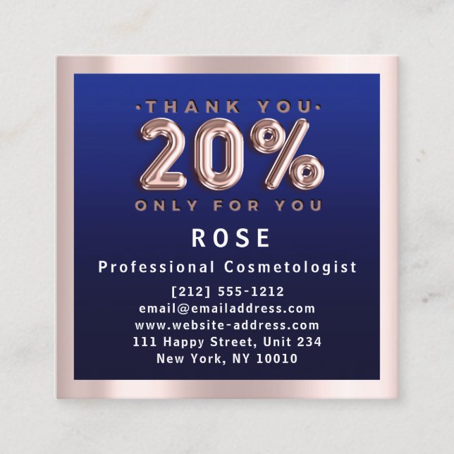 Carte De Rendez-vous Rose 20% de réduction Logo Cheveux Marine Bleu Bal (Devant)