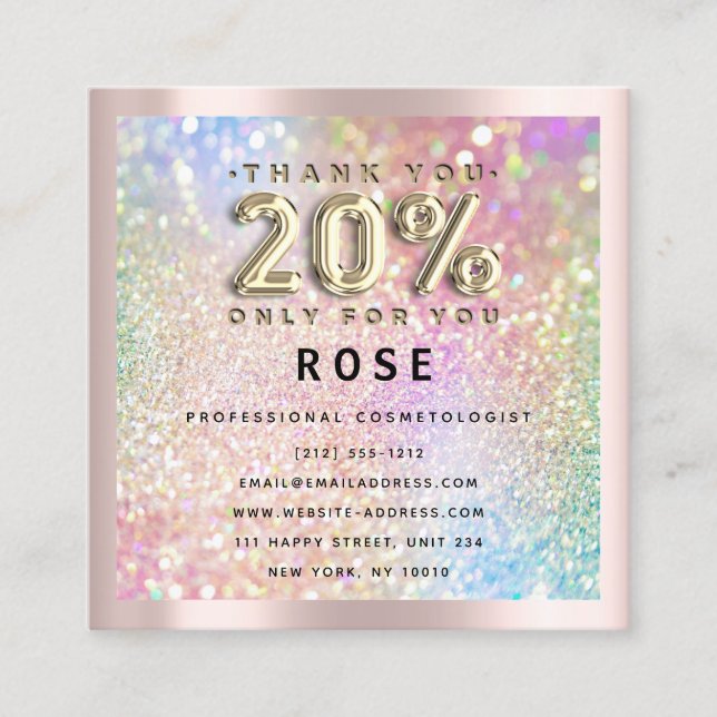Carte De Rendez-vous Rose 20% de réduction Logo Holographe Parties scin (Devant)
