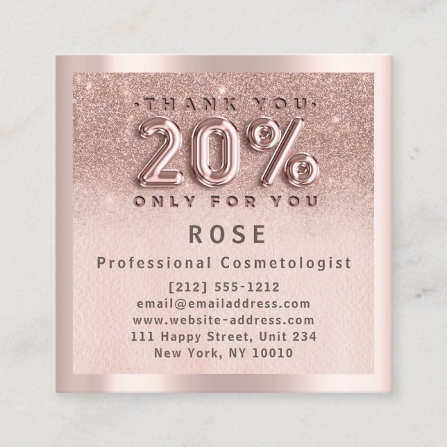 Carte De Rendez-vous Rose 20% de réduction Logo Parties scintillant de  (Devant)