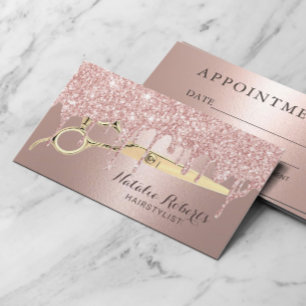 Carte De Rendez-vous Rose de salon de cheveux Gold Parties scintillant