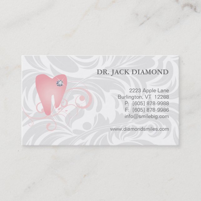 Carte De Rendez-vous Rose dentaire 3 de logo de dent de diamant de (Devant)