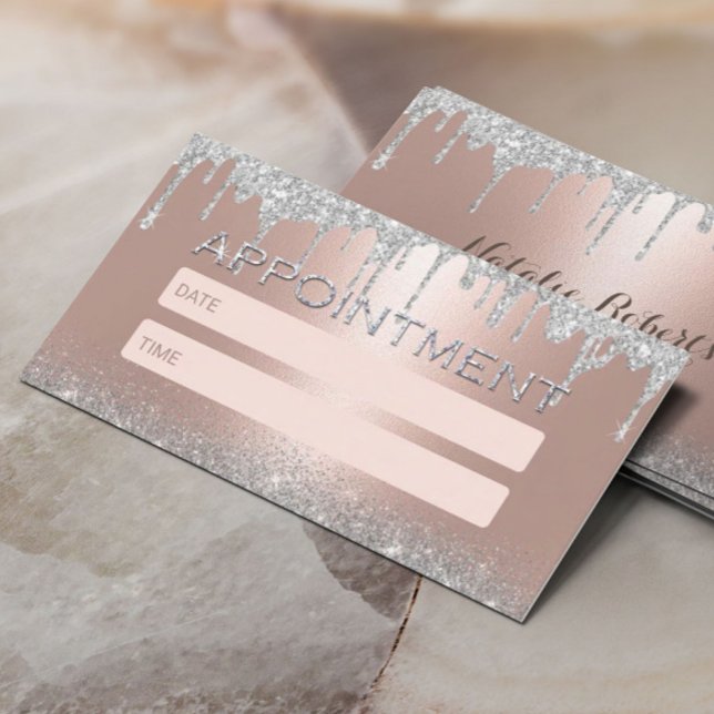 Carte De Rendez-vous Rose Gold Silver Parties scintillant Drips Salon R (Créateur téléchargé)
