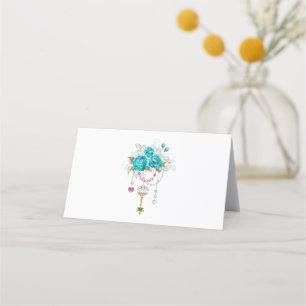 Carte De Rendez-vous Roses turquoise avec touches