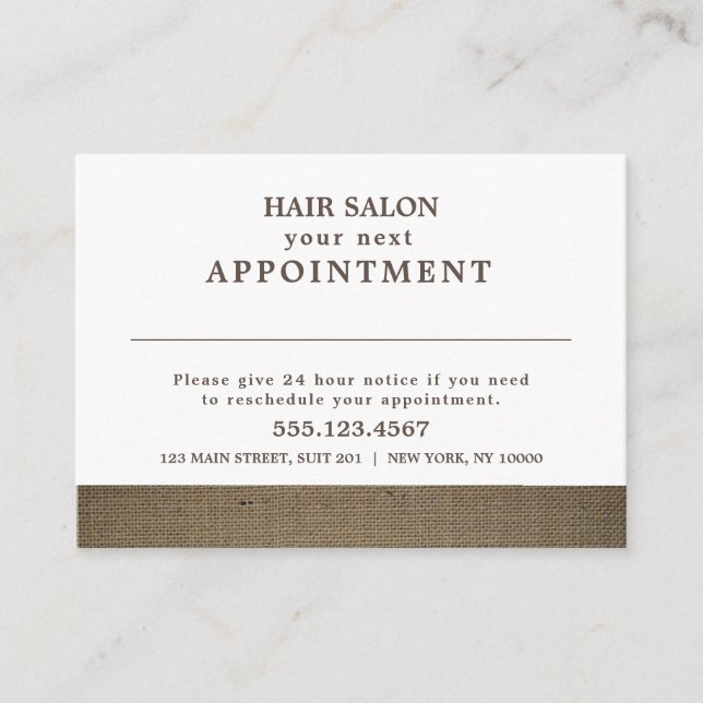 Carte de rendez-vous Rustic Country Burlap (Devant)