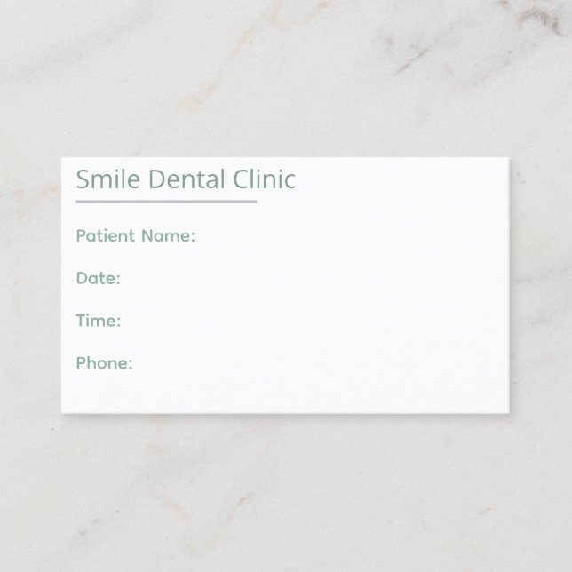Carte De Rendez-vous Sage Green Dental Appointment Card One Line (Devant)