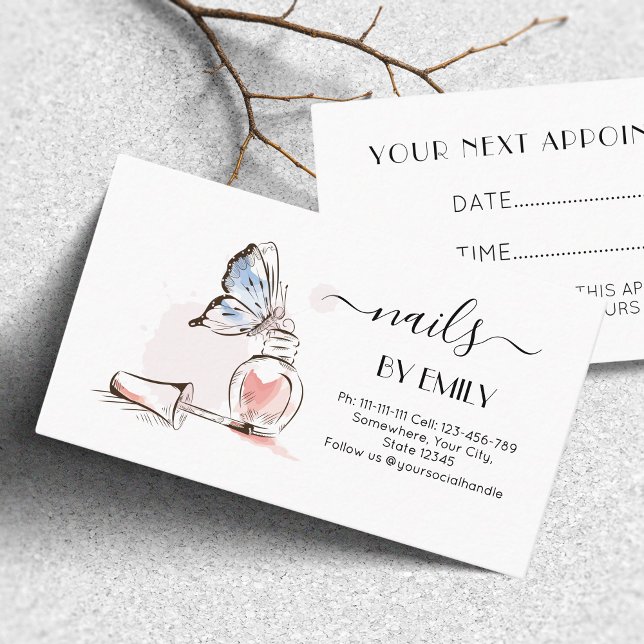 Carte De Rendez-vous Salon à ongles bouteille polonaise croquis rose pâ (Créateur téléchargé)