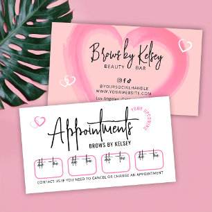 Carte De Rendez-vous Salon de Beauté Féminin Rose Aquarelle Écriture Cœ