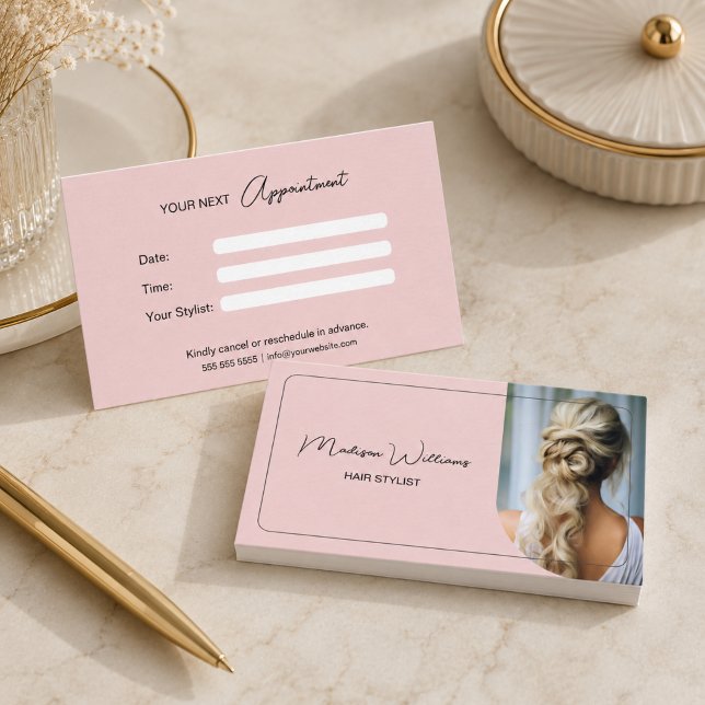 Carte De Rendez-vous Salon de coiffure moderne rose (Modern Hair Stylist Salon Pink Appointment Card)