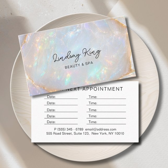 Carte De Rendez-vous Salon de Marbre Holographique Opale  (Opal Holographic Marble Salon Appointment Card)