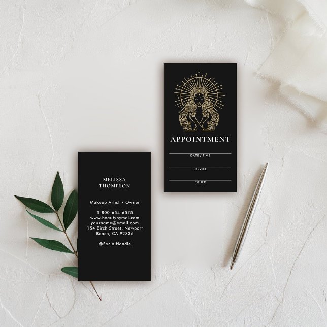 Carte De Rendez-vous Salon Maquillage ongles cheveux Tarot Mystique Or  (hair salon appointment card mystical tarot celestial beauty makeup nails lashes stylist beauty)